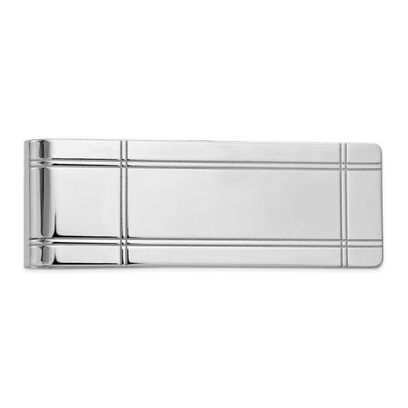 Men's 14k White Gold Fold-Over Grooved Money Clip, 19 x 54mm - Picture 1 of 2